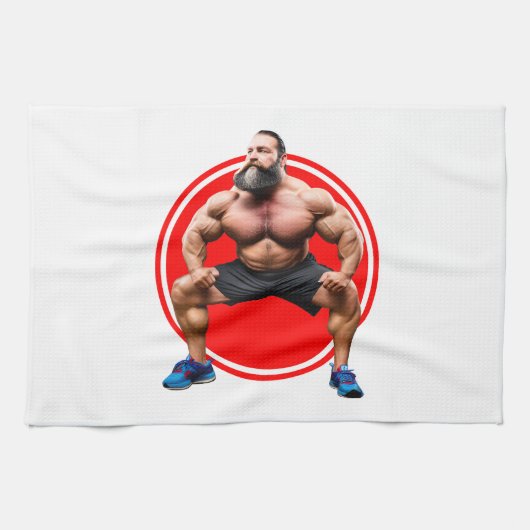 筋骨隆々なひげ男 キッチンタオル (横)