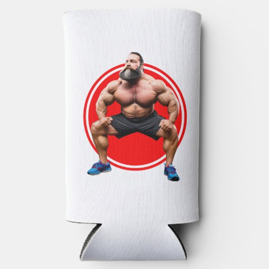 筋骨隆々なひげ男 スリム缶クーラー (正面)
