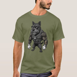 筋骨隆々のタトゥーを入れたスコティッシュテリアのボディビルダー Tシャツ