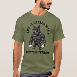 筋骨隆々のタトゥーを入れたスコティッシュ・テリアのボディビルダー Tシャツ