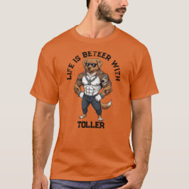 筋骨隆々のタトゥーを入れたボディビルダーの犬 Tシャツ