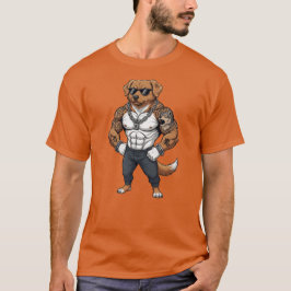 筋骨隆々のタトゥー入りのトーラー犬、ボディビルダー Tシャツ