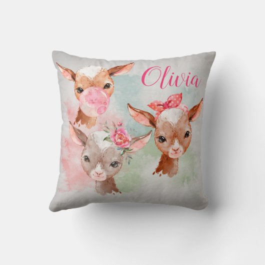 答えもっとヤギ – かわいい水色キッドヤギ クッション (裏面)