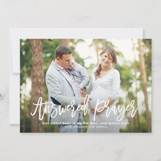 答えられた祈りの言葉レタリング妊娠の発表 案内状 (正面)