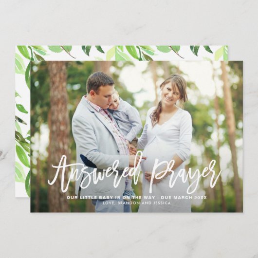 答えられた祈りの言葉レタリング妊娠の発表 案内状 (正面/裏面)