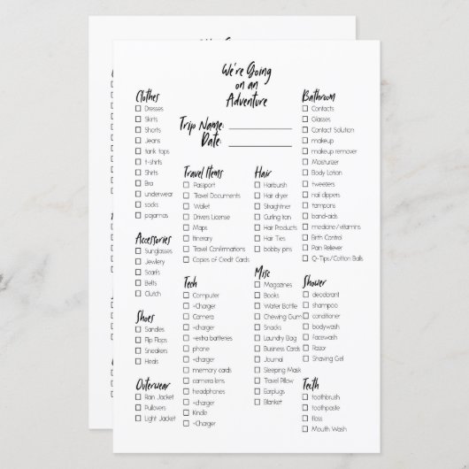 箇条書き仕訳帳の梱包リスト (正面/裏面)