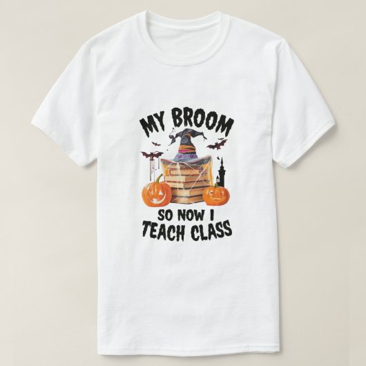 箒が壊れたので今は授業中 – 先生の廊下 Tシャツ (デザイン正面)