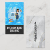 箒と掃除道具を持つメイド 名刺 (正面/裏面)