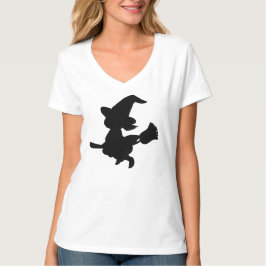 箒に乗ったかわいい魔女のシルエット Tシャツ