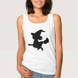 箒に乗ったかわいい魔女のシルエット Tシャツ