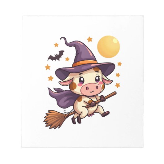 箒に乗った魔女牛 ノートパッド (正面)