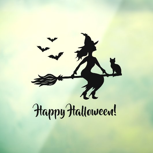 箒に乗った魔女 ハッピーハロウィン 黒いシルエット ウィンドウサイン (シート3)