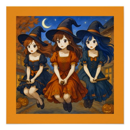 箒に乗って飛ぶ魔女たち ポスター (正面)