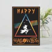 箒に白い魔女のハッピーハローウィン衣装パーティー 招待状 (スタンド正面)