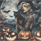 箒を持つ | 魔女をテーマにしたハローウィンパーティ シール (正面)