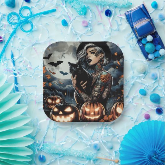 箒を持つ | 魔女をテーマにしたハローウィンパーティ ペーパープレート (パーティー)