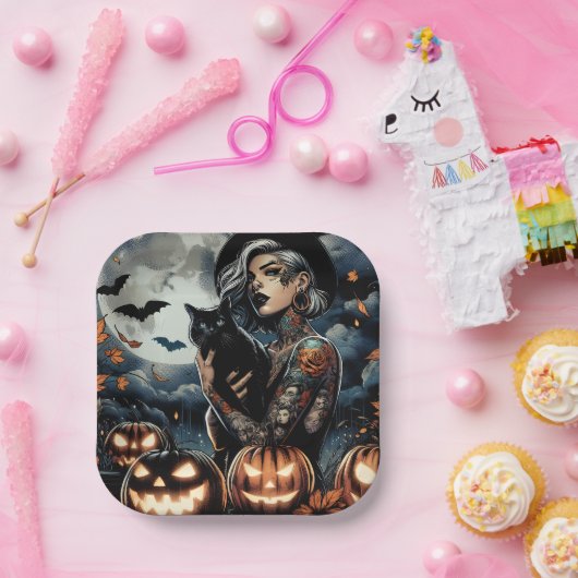 箒を持つ | 魔女をテーマにしたハローウィンパーティ ペーパープレート (パーティー)
