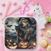 箒を持つ | 魔女をテーマにしたハローウィンパーティ ペーパープレート (パーティー)