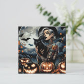 箒を持つ | 魔女をテーマにしたハローウィンパーティ 招待状 (スタンド正面)