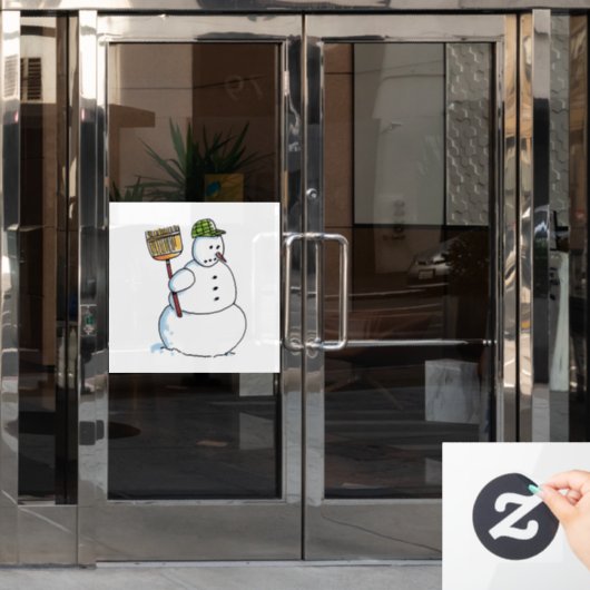 箒雪だるま窓の貼り ウィンドウサイン (オフィスドア)