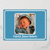 箔と写真の誕生の発表を保持する新しい手 箔招待状 (裏面)