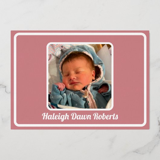 箔と写真の誕生の発表を保持する新しい手 箔招待状 (裏面)