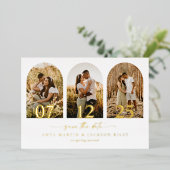 箔アーチ写真 Save The Date ミニマルウェディングカード 箔招待状 (立ち正面)