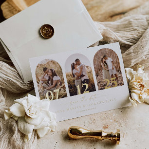 箔アーチ写真 Save The Date ミニマルウェディングカード 箔招待状