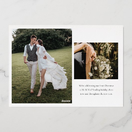 箔仕上げの「メリー＆マリード」ホリデー写真カード 箔シーズンカード (裏面)