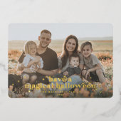 箔仕上げレトロフォント+星 魔術的なハロウィン写真カード 箔招待状 (正面)