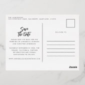 箔加工ユーカリのモダンな結婚式のSave the Date 箔招待状ポストカード (裏面)