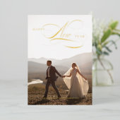 箔押しで豪華な新年のスクリプトのホリデーカード フルフォト 箔シーズンカード (立ち正面)