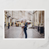 箔押しのミニマルな結婚式の写真の御礼カード 箔招待状 (正面)