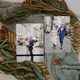 箔押しのミニマルな結婚式の写真の御礼カード 箔招待状