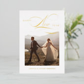 箔押しの新年スクリプト ホリデー フォト カード (立ち正面)