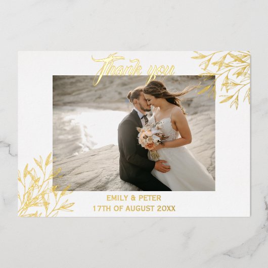 箔押しゴールドの結婚式お礼招待状 箔招待状 (正面)