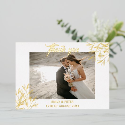 箔押しゴールドの結婚式お礼招待状 箔招待状 (立ち正面)