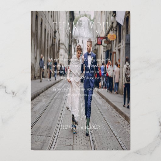 箔押しミニマルの写結婚真サンキューカード 箔招待状 (裏面)