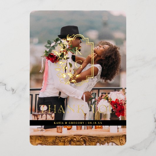 箔押しミニマルの写結婚真サンキューカード 箔招待状 (正面)