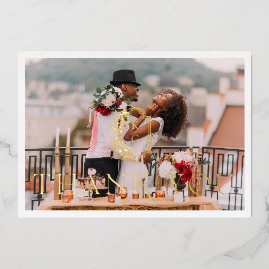 箔押しミニマルの写結婚真サンキューカード 箔招待状 (正面)