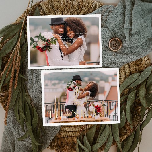 箔押しミニマルの写結婚真サンキューカード 箔招待状