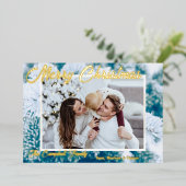 箔押し写真のホリデーカード - 雪の降るエバーグリーン 箔シーズンカード (立ち正面)