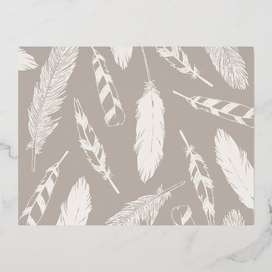 箔押し羽毛ドローイングステーショナリーノートカード - ベージュ 箔招待状ポストカード (裏面)