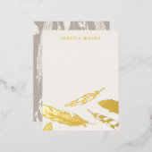 箔押し羽毛ドローイングステーショナリーノートカード - ベージュ 箔招待状ポストカード (正面/裏面)
