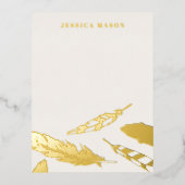 箔押し羽毛ドローイングステーショナリーノートカード - ベージュ 箔招待状ポストカード (正面)