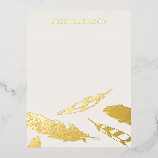 箔押し羽毛ドローイングステーショナリーノートカード - ベージュ 箔招待状ポストカード (正面)