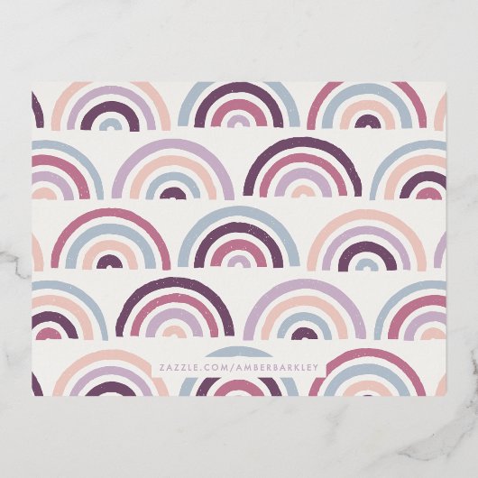 箔押し虹のステーショナリーカード - プラム 箔招待状ポストカード (裏面)