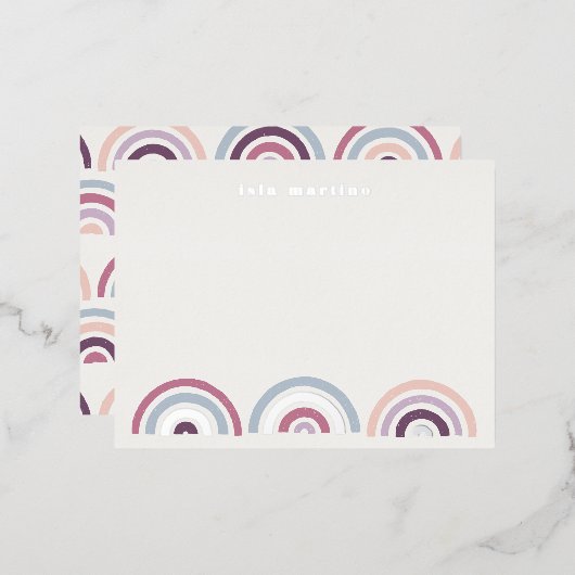箔押し虹のステーショナリーカード - プラム 箔招待状ポストカード (正面/裏面)