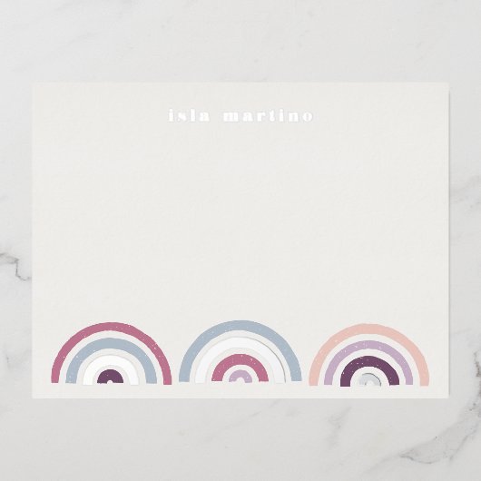 箔押し虹のステーショナリーカード - プラム 箔招待状ポストカード (正面)