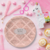 箔押し ダマスク ローズゴールドと ブッシュのウェディング ペーパープレート (パーティー)